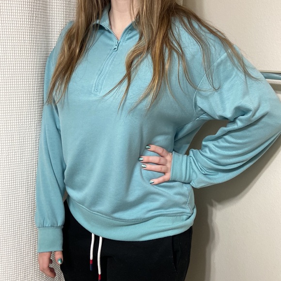 Women’s Three Dots relaxed fit cozy quarter zip Nile blue pullover. Sz medium - Picture 4 of 16